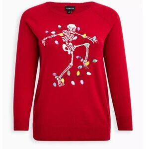 Torrid size 4  Pullover Crew Red Sweater - Dancing Skeleton Xmas